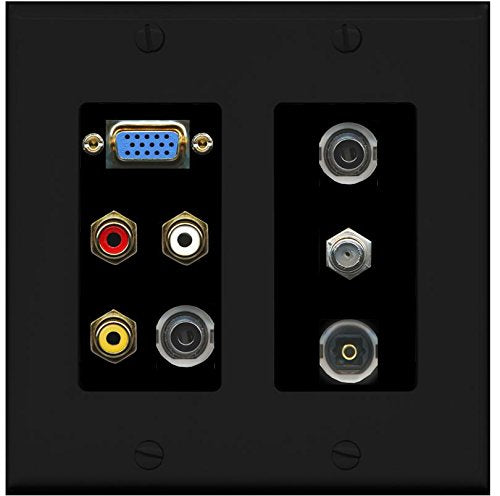 RiteAV - (2 Gang) SVGA Composite 2 X 3.5mm Toslink Coax Black Wall Plate 2 Gang Black