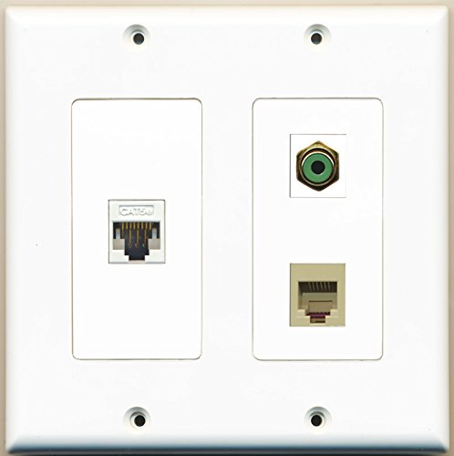 RiteAV - 1 Port RCA Green 1 Port Phone RJ11 RJ12 Beige 1 Port Cat5e Ethernet White - 2 Gang Wall Plate