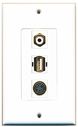 RiteAV - 1 Port RCA White and 1 Port USB A-A and 1 Port S-Video Decorative Wall Plate Decorative