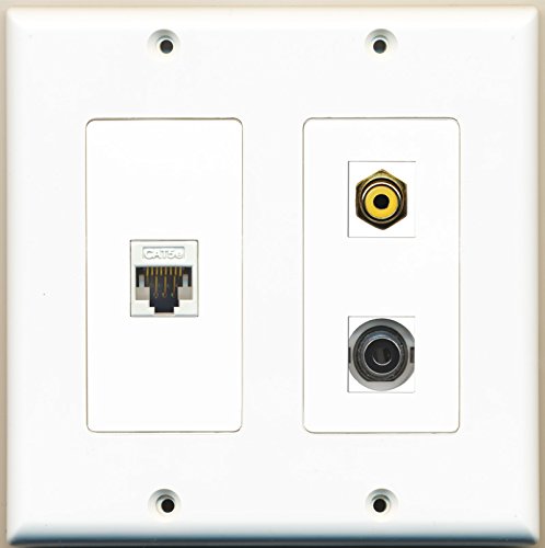 RiteAV - 1 Port RCA Yellow 1 Port 3.5mm 1 Port Cat5e Ethernet White - 2 Gang Wall Plate