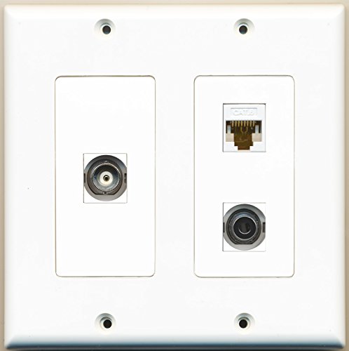 RiteAV - 1 Port 3.5mm 1 Port BNC 1 Port Cat6 Ethernet White - 2 Gang Wall Plate