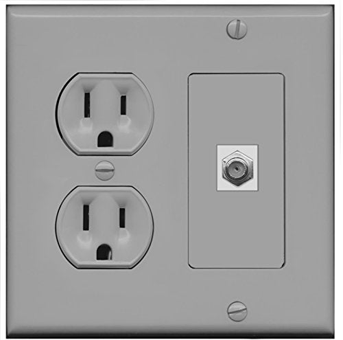 RiteAV (2 Gang Decorative) 15 Amp Round Power Outlet Coax Cable TV Wall Plate - Gray