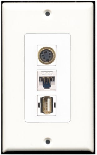 RiteAV - 1 Port USB A-A 1 S-Video 1 Cat5e Ethernet White Wall Plate Decorative