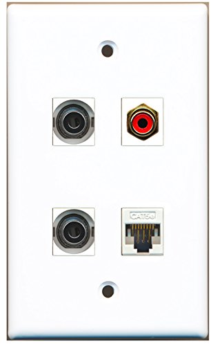 RiteAV - 1 Port RCA Red 2 Port 3.5mm 1 Port Cat5e Ethernet White Wall Plate