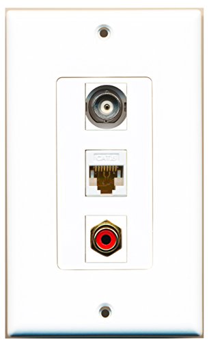 RiteAV - 1 Port RCA Red and 1 Port BNC and 1 Port Cat6 Ethernet White Decorative Wall Plate Decorative