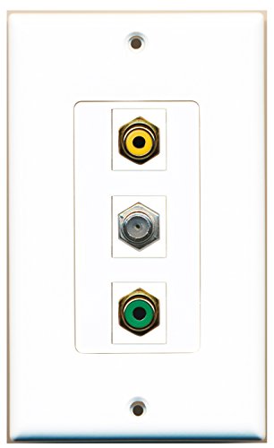 RiteAV - 1 Port RCA Yellow and 1 Port RCA Green and 1 Port Coax Cable TV- F-Type Decorative Wall Plate Decorative