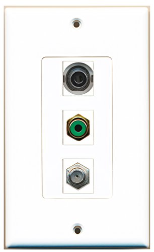 RiteAV - 1 Port RCA Green and 1 Port Coax Cable TV- F-Type and 1 Port 3.5mm Decorative Wall Plate Decorative