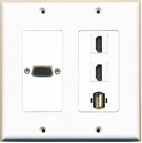 RiteAV - 1 x SVGA - 2 x HDMI and 1 x USB A/A Female Port Wall Plate 2 Gang White