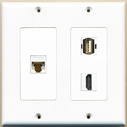 RiteAV - 1 Port HDMI 1 Port USB A-A 1 Port Cat6 Ethernet White - 2 Gang Wall Plate