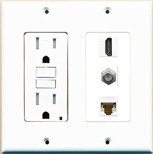 RiteAV GFCI HDMI White Coax Cat6 Wall Plate White