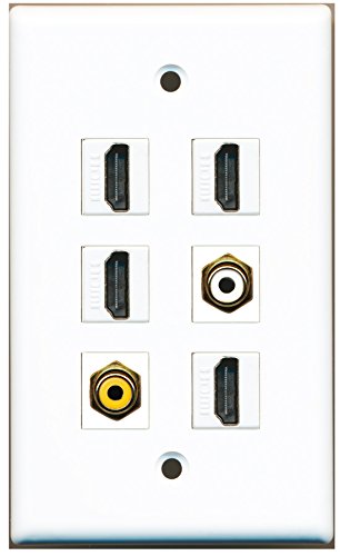 RiteAV - 4 HDMI 1 Port RCA White 1 Port RCA Yellow Wall Plate
