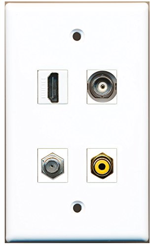 RiteAV - 1 Port HDMI 1 Port RCA Yellow 1 Port Coax Cable TV- F-Type 1 Port BNC Wall Plate