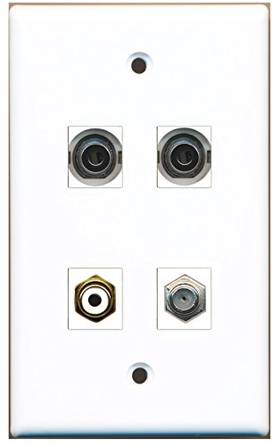 RiteAV - 1 Port RCA White 1 Port Coax Cable TV- F-Type 2 Port 3.5mm Wall Plate