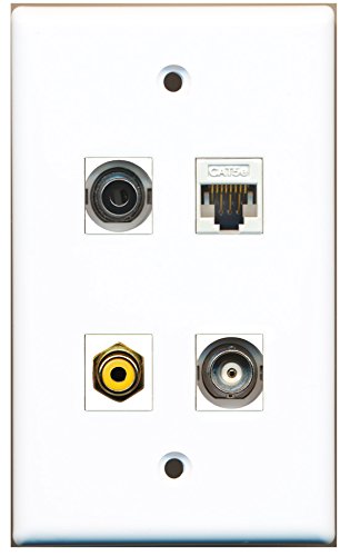 RiteAV - 1 Port RCA Yellow 1 Port 3.5mm 1 Port BNC 1 Port Cat5e Ethernet White Wall Plate