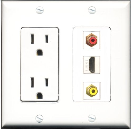 RiteAV - 15 Amp Power Outlet 1 Port HDMI 1 Port RCA Red 1 Port RCA Yellow Decorative Wall Plate
