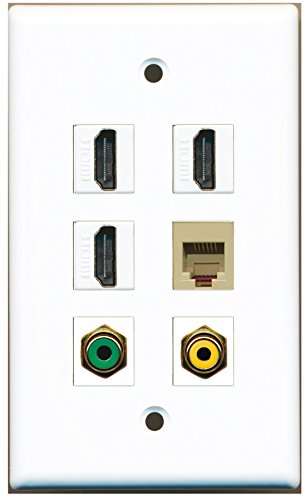 RiteAV - 3 HDMI 1 Port RCA Yellow 1 Port RCA Green 1 Port Phone RJ11 RJ12 Beige Wall Plate
