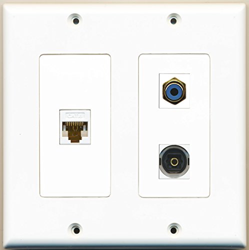 RiteAV - 1 Port RCA Blue 1 Port Toslink 1 Port Cat6 Ethernet White - 2 Gang Wall Plate