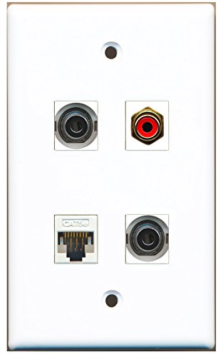 RiteAV - 1 Port RCA Red 2 Port 3.5mm 1 Port Cat5e Ethernet White Wall Plate