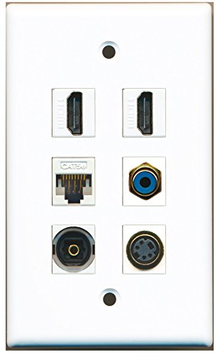 RiteAV - 2 HDMI 1 Port RCA Blue 1 Port S-Video 1 Port Toslink 1 Port Cat5e Ethernet White Wall Plate
