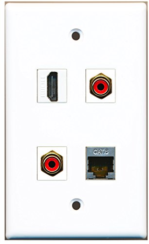 RiteAV - 1 Port HDMI 2 Port RCA Red 1 Port Shielded Cat6 Ethernet Wall Plate