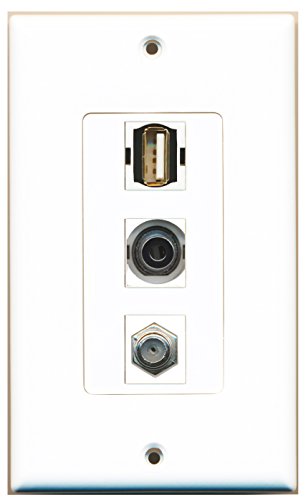 RiteAV - 1 Port Coax Cable TV- F-Type and 1 Port USB A-A and 1 Port 3.5mm Decorative Wall Plate Decorative