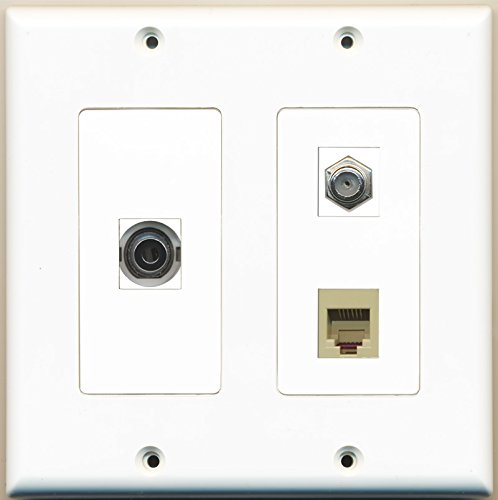 RiteAV - 1 Port Coax Cable TV- F-Type 1 Port Phone RJ11 RJ12 Beige 1 Port 3.5mm - 2 Gang Wall Plate