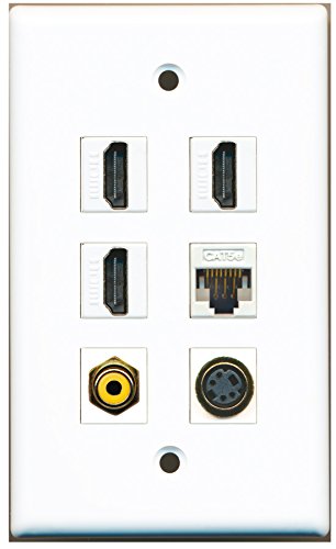 RiteAV - 3 HDMI 1 Port RCA Yellow 1 Port S-Video 1 Port Cat5e Ethernet White Wall Plate
