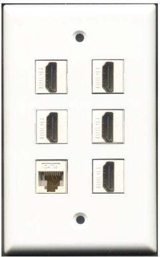 RiteAV - 5 Port HDMI 1 Cat6 Ethernet White Wall Plate