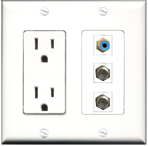 RiteAV - 15 Amp Power Outlet 1 Port RCA Blue 2 Port Coax Decorative Wall Plate