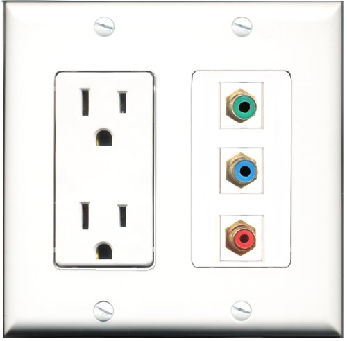 RiteAV - 15 Amp Power Outlet 1 Port RCA Red 1 Port RCA Green 1 Port RCA Blue Decorative Wall Plate