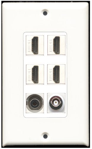 RiteAV - 4 Port HDMI 1 3.5mm 1 BNC Wall Plate White