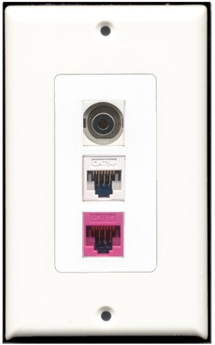 RiteAV - 1 Port 3.5mm 1 Cat5e Ethernet White 1 Cat5e Ethernet Pink Wall Plate Decorative
