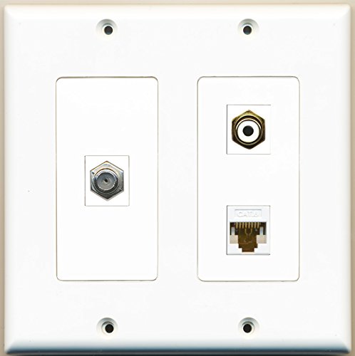 RiteAV - 1 Port RCA White 1 Port Coax Cable TV- F-Type 1 Port Cat6 Ethernet White - 2 Gang Wall Plate