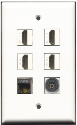 RiteAV - 4 Port HDMI 1 Shielded Cat6 Ethernet 1 Toslink Wall Plate