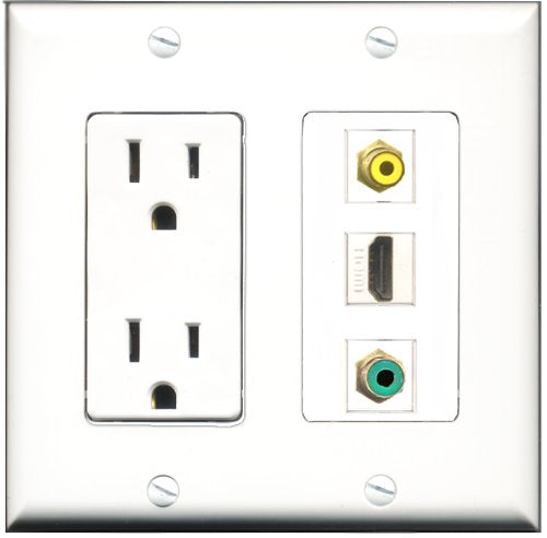 RiteAV - 15 Amp Power Outlet 1 Port HDMI 1 Port RCA Yellow 1 Port RCA Green Decorative Wall Plate