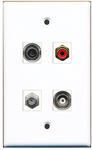 RiteAV - 1 Port RCA Red 1 Port Coax Cable TV- F-Type 1 Port 3.5mm 1 Port BNC Wall Plate