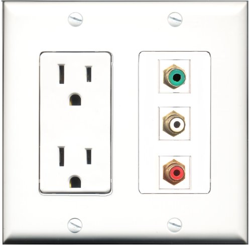 RiteAV - 15 Amp Power Outlet 1 Port RCA Red 1 Port RCA White 1 Port RCA Green Decorative Wall Plate
