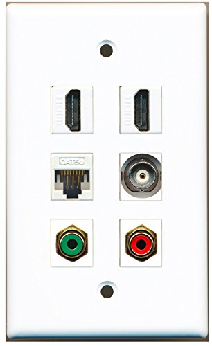 RiteAV - 2 HDMI 1 Port RCA Red 1 Port RCA Green 1 Port BNC 1 Port Cat5e Ethernet White Wall Plate