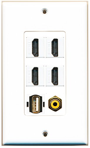RiteAV - 4 Port HDMI 1 RCA Yellow 1 USB A-A Wall Plate Decorative