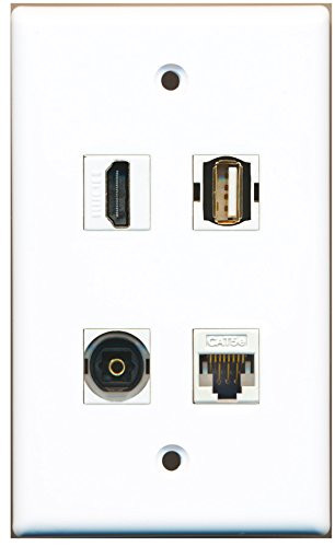 RiteAV - 1 Port HDMI 1 Port USB A-A 1 Port Toslink 1 Port Cat5e Ethernet White Wall Plate