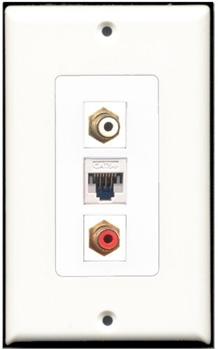 RiteAV - 1 Port RCA Red 1 RCA White 1 Cat5e Ethernet White Wall Plate Decorative