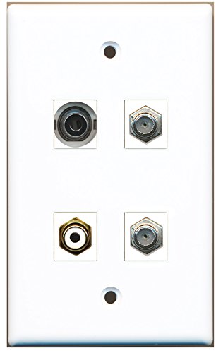 RiteAV - 1 Port RCA White 2 Port Coax Cable TV- F-Type 1 Port 3.5mm Wall Plate