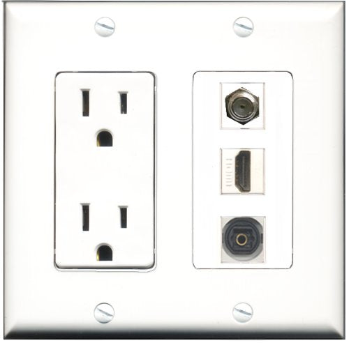RiteAV - 15 Amp Power Outlet 1 Port HDMI 1 Port Coax 1 Port Toslink Decorative Wall Plate