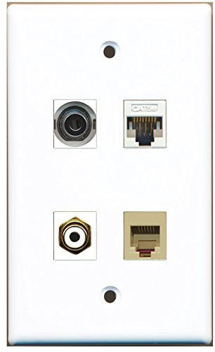 RiteAV - 1 Port RCA White 1 Port Phone RJ11 RJ12 Beige 1 Port 3.5mm 1 Port Cat5e Ethernet White Wall Plate