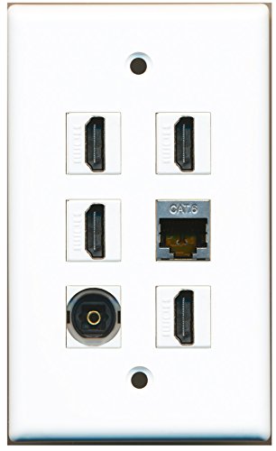 RiteAV - 4 HDMI 1 Port Shielded Cat6 Ethernet 1 Port Toslink Wall Plate