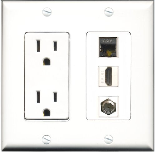RiteAV - 15 Amp Power Outlet 1 Port HDMI 1 Port Coax 1 Port Shielded Cat6 Ethernet Ethernet Decorative Wall Plate