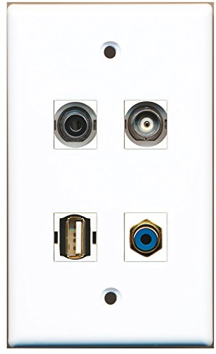 RiteAV - 1 Port RCA Blue 1 Port USB A-A 1 Port 3.5mm 1 Port BNC Wall Plate