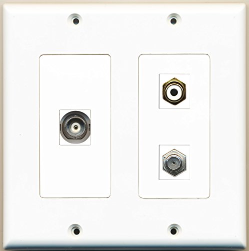 RiteAV - 1 Port RCA White 1 Port Coax Cable TV- F-Type 1 Port BNC - 2 Gang Wall Plate