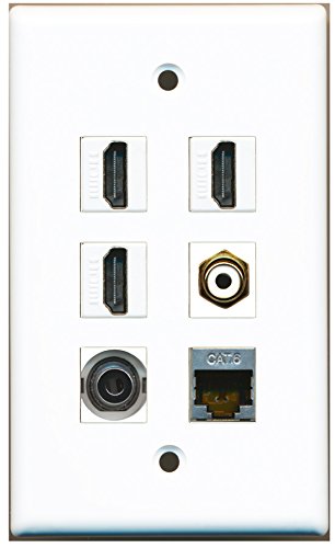 RiteAV - 3 HDMI 1 Port RCA White 1 Port Shielded Cat6 Ethernet 1 Port 3.5mm Wall Plate