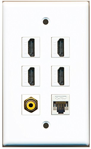 RiteAV - 4 HDMI 1 Port RCA Yellow 1 Port Cat5e Ethernet White Wall Plate